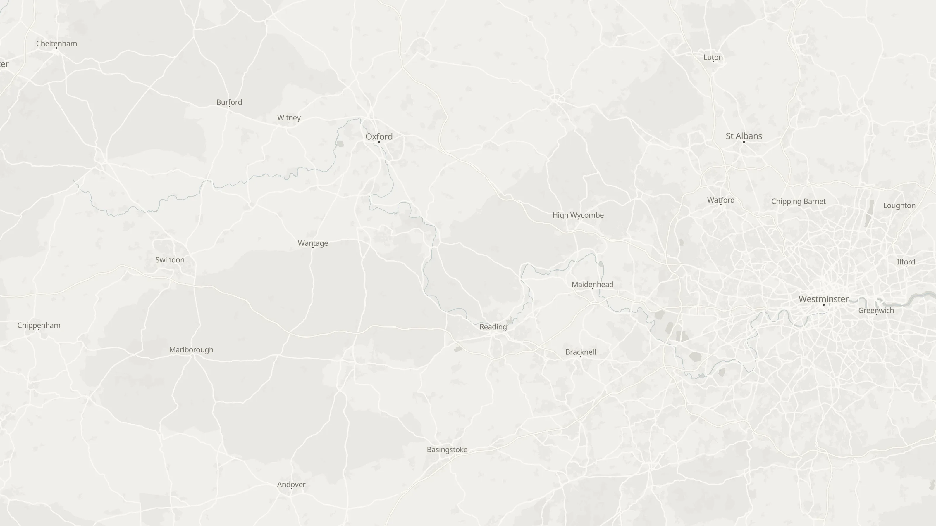 Route map from Bracknell to Luton Airport along the planned road route