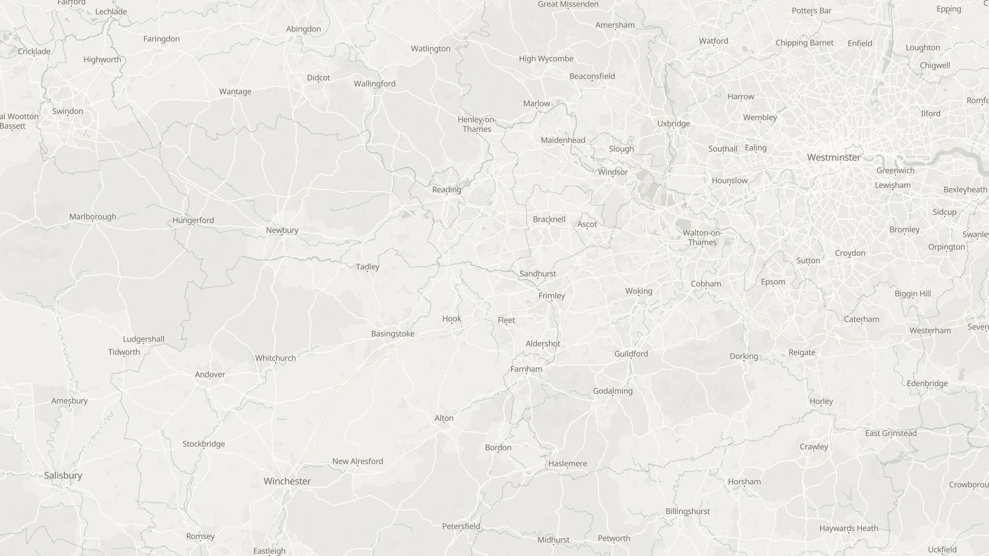 Route map from High Wycombe to Gatwick Airport along the planned road route