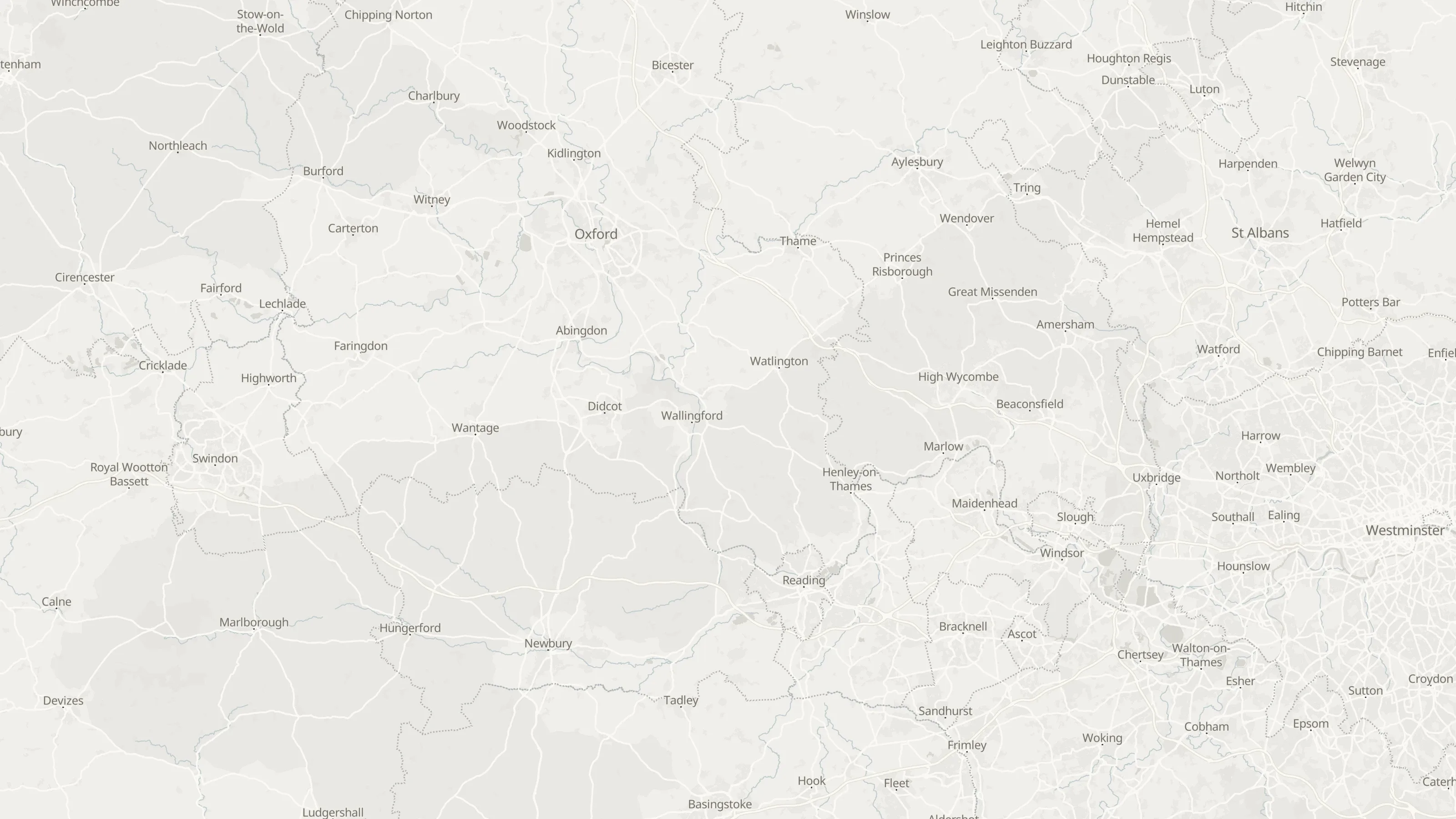 Route map from Reading to Luton Airport along the planned road route