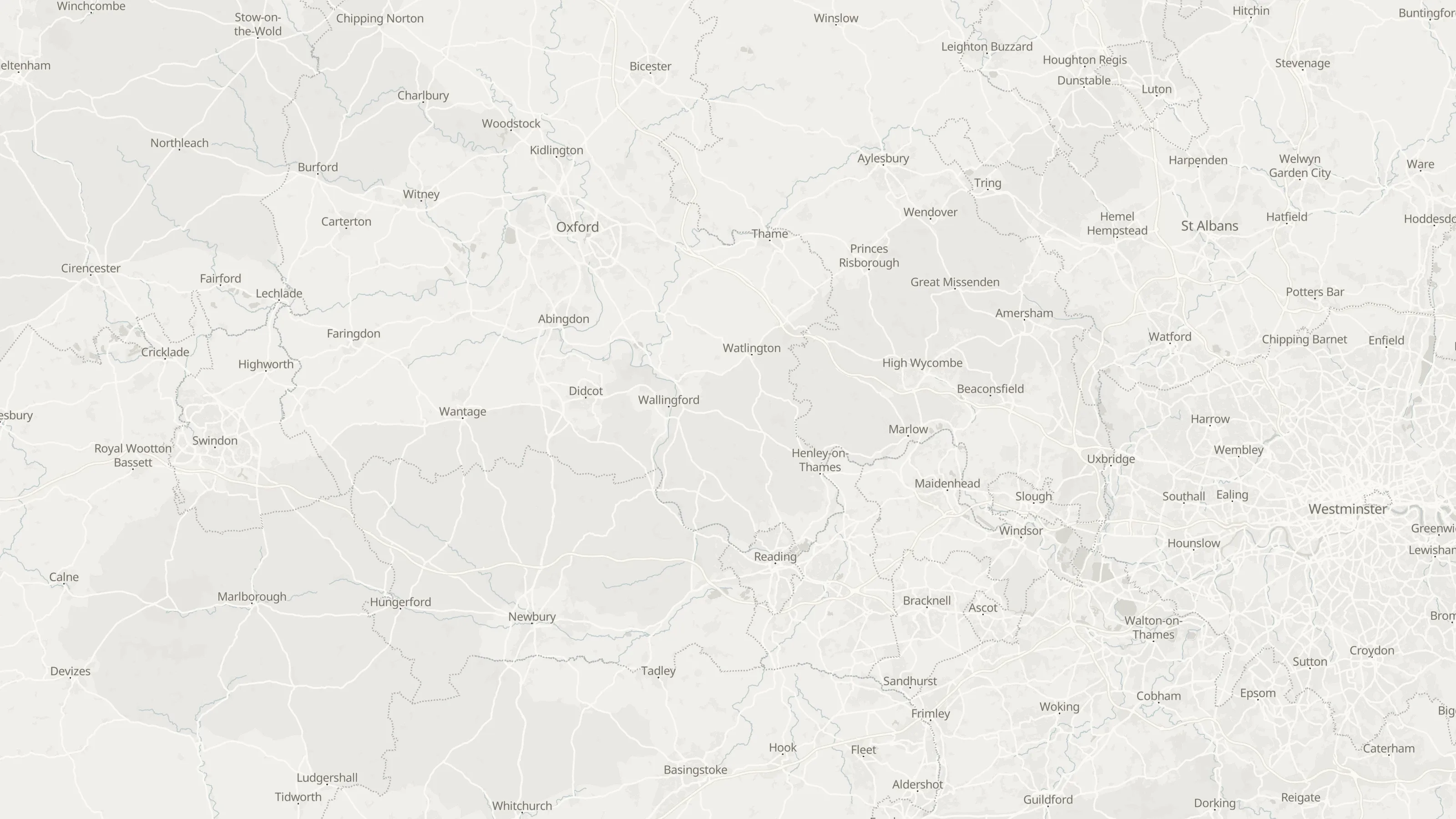 Route map from Wokingham to Luton Airport along the planned road route