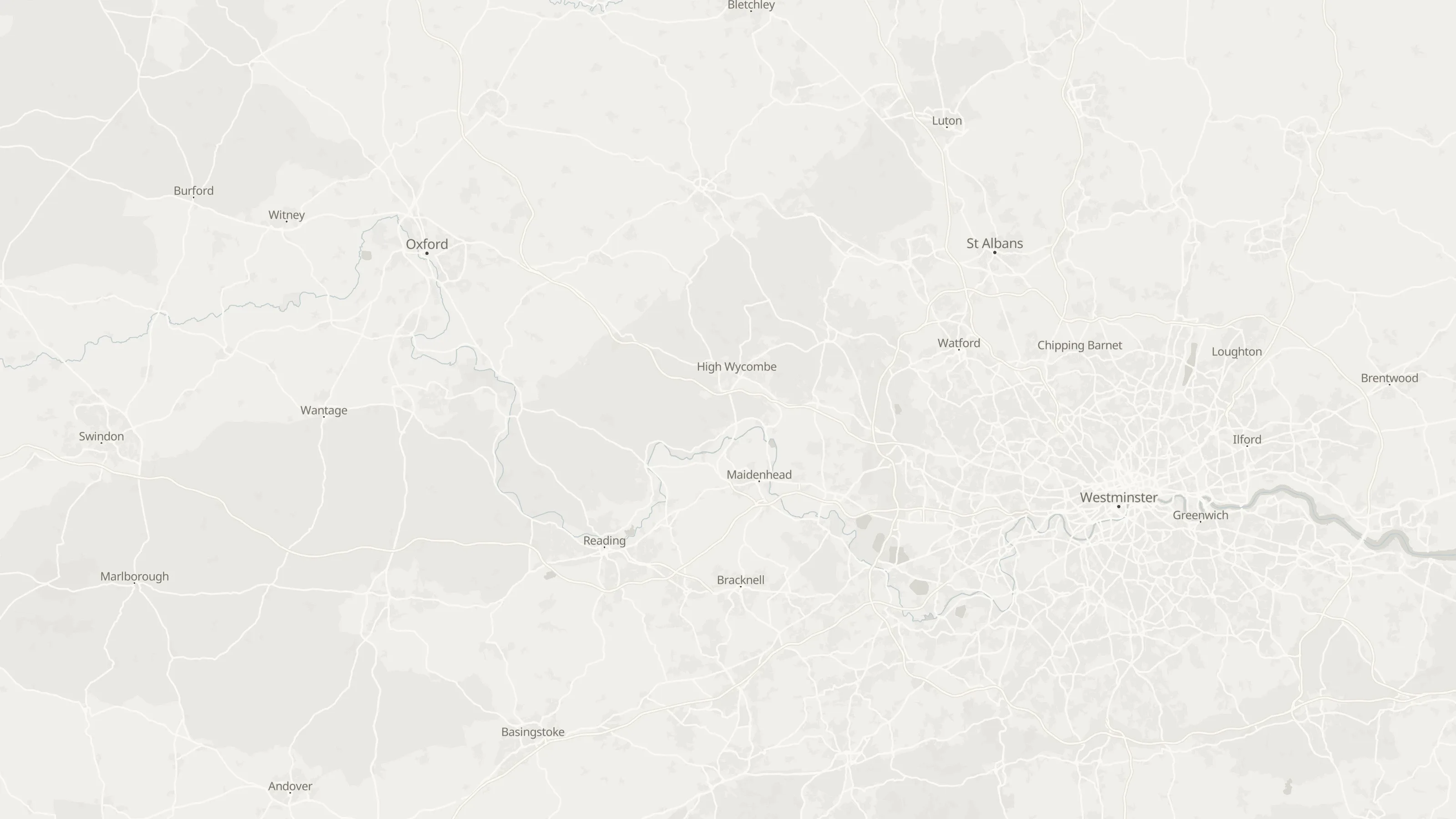 Route map from Wokingham to Stansted Airport along the planned road route