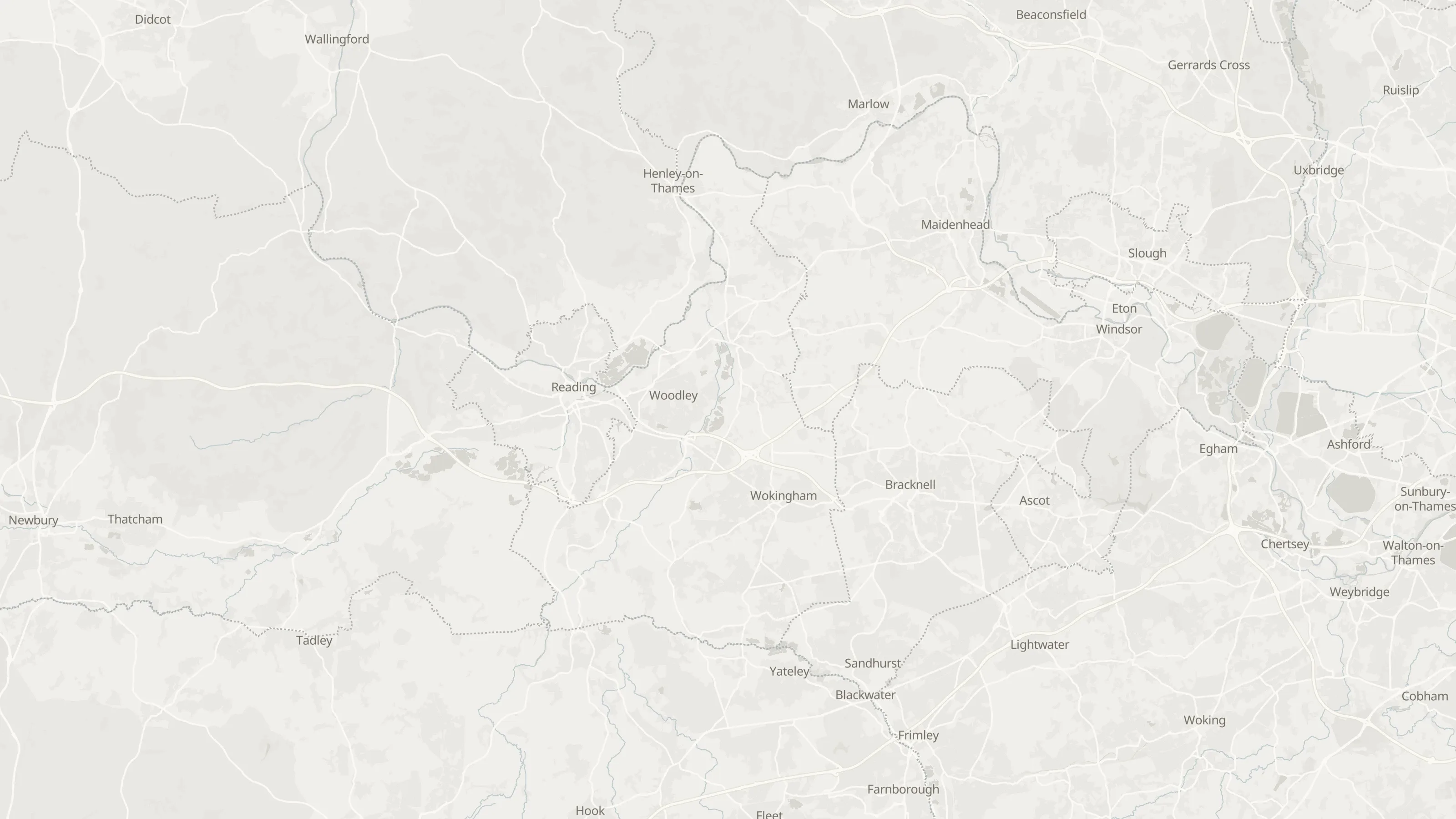 Route map from Woodley to Heathrow Airport along the planned road route
